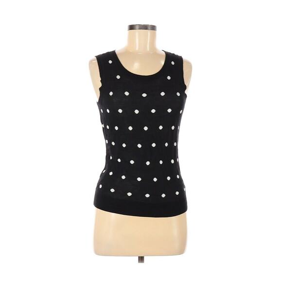 Halogen Pullover Sleeveless Sweater Scoop Neck Black Polka Dot Print Medium NEW - Picture 1 of 3